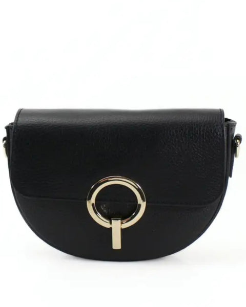 Ash Leather Crossbody Saddle Bag in Black