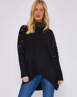 Pru High Low Pearl Jumper in Black (Size 8-20)