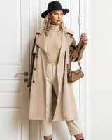 Jennifer Faux Leather Sleeve Trench Coat in Tan (10-18)