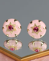 Ellie Enamel & Crystal Stud 14K Gold Plated Earrings in Pink