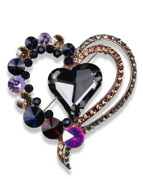 Heart Crystal Brooch/Scarf Pin