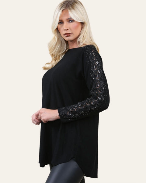 Alisha Sparkly Sleeve Jumper in Black (Size 10-20)