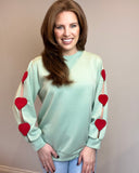 Love Heart Sleeve Sweat Top in Mint Green (8-16)