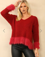 Freya Fluffy Hem Jumper in Red (Size 10-18)