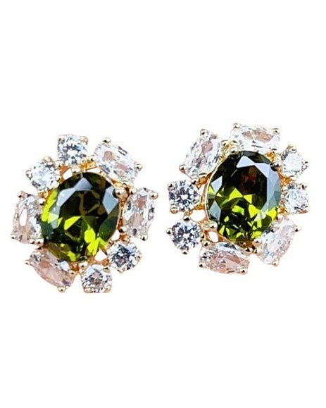 Oval CZ Earrings in Olive Green