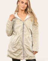 Sharon Shimmer Reversible Rain Coat in Beige (Sizes 8, 22)