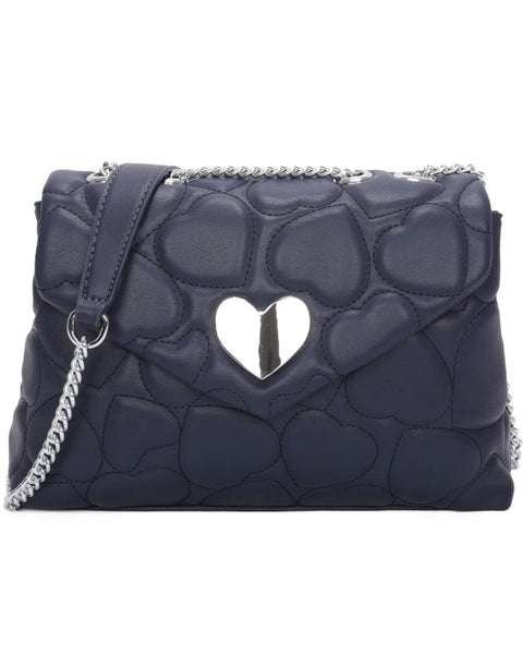 Holly Heart Quilted Vegan Leather Bag in Navy