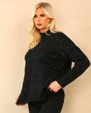 Dayna Diamante Cable Knit Jumper in Black (8-16)