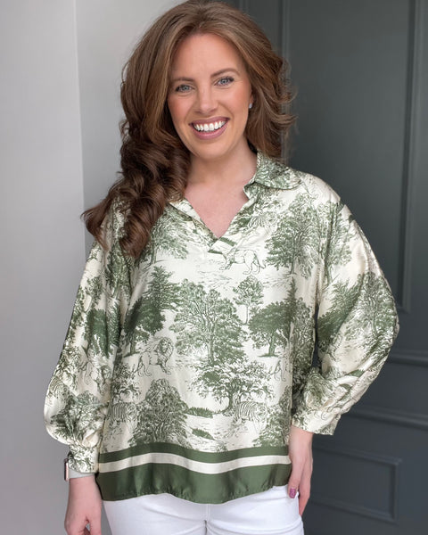 Jenny Jungle Print Top in Khaki (10-18)