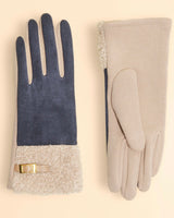 Audrey Faux Suede Gloves in Denim Blue