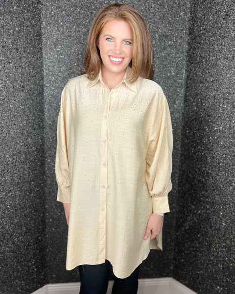 Heidi Oversized Beaded Shirt in Cream (10-20)