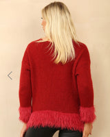 Freya Fluffy Hem Jumper in Red (Size 10-18)