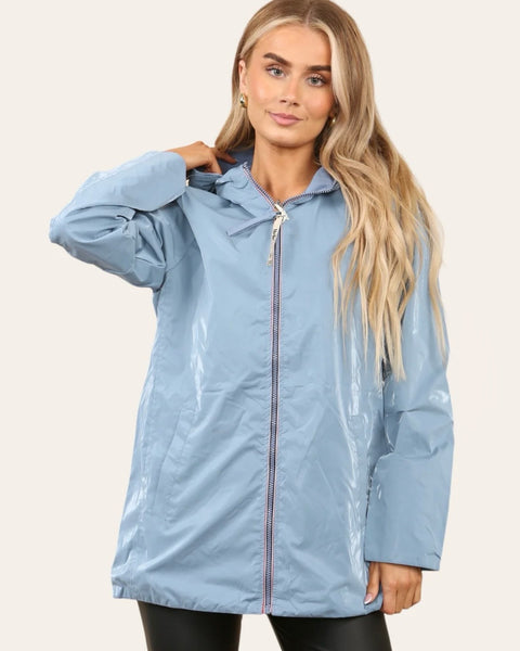 Sharon Shimmer Reversible Rain Coat in Blue (Size 8)