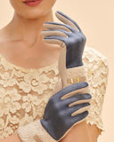 Audrey Faux Suede Gloves in Denim Blue