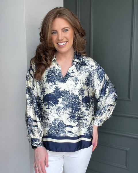 Jenny Jungle Print Top in Navy (10-18)