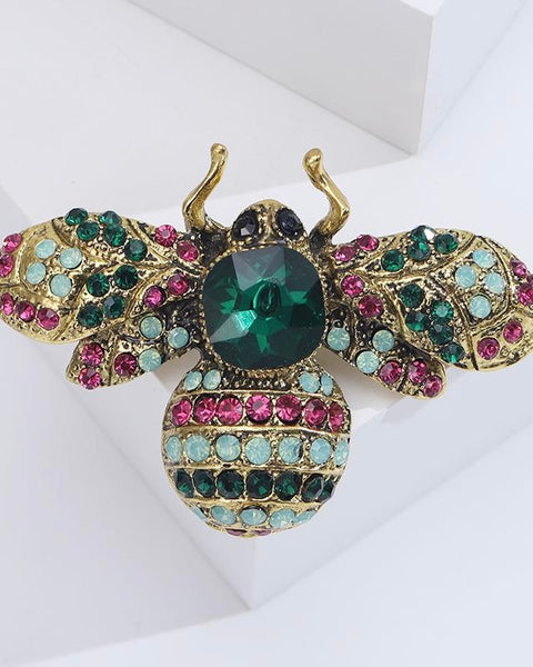 Bee Crystal Brooch/Scarf Pin in Green