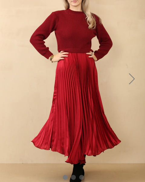 Lola Jumper Dress with Pleated Skirt in Red (Size 8-16)