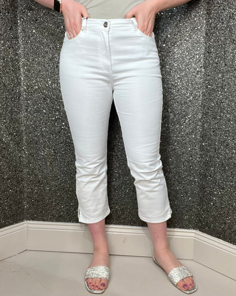 Cropped Stretch Jeans in White Sizes 8&20