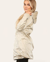 Sharon Shimmer Reversible Rain Coat in Beige (Sizes 8, 22)