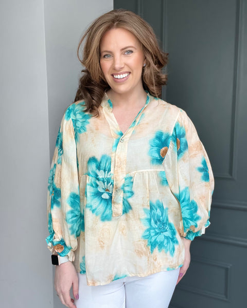 Amelia Floral Top in Blue (10-18)