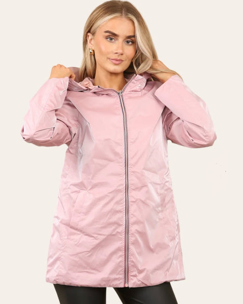 Sharon Shimmer Reversible Rain Coat in Pink (Sizes 8, 22)