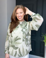 Ebony Pleated Floral Top in Khaki Green (8-18)