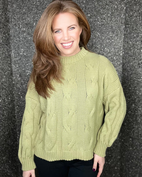 Louise Cable Knit Jumper in Green (10-18)