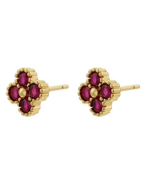 Clover CZ Stud Earrings in Pink