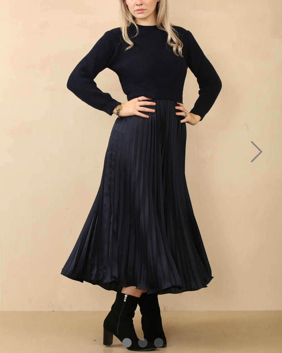 Lola Jumper Dress with Pleated Skirt in Navy Size 8 16 Pears Boutique