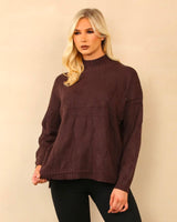 Dayna Diamante Cable Knit Jumper in Brown (8-16)