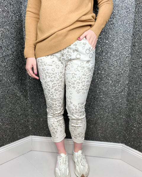 Animal Print Magic Stretchy Trousers in Beige (12-18)