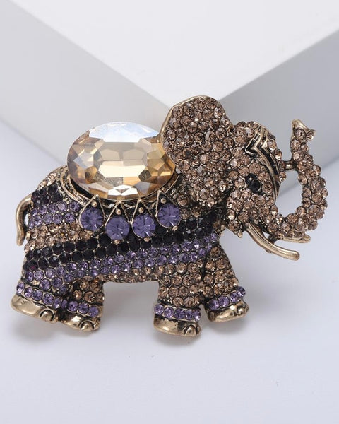 Elephant Crystal Brooch/Scarf Pin in Purple