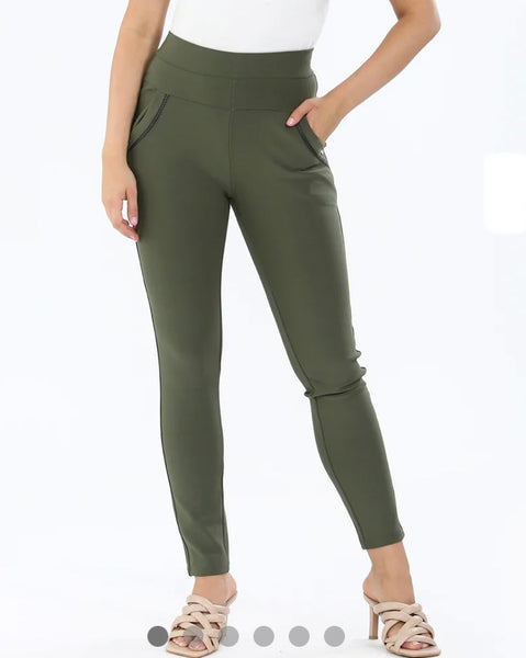 Molly Stretchy Scuba Leggings in Khaki (Sizes 10-18)